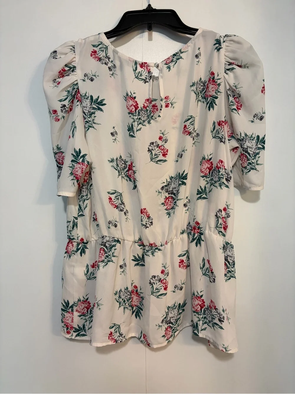 Banana Republic Cream Floral Puff-Sleeve Peplum Blouse M